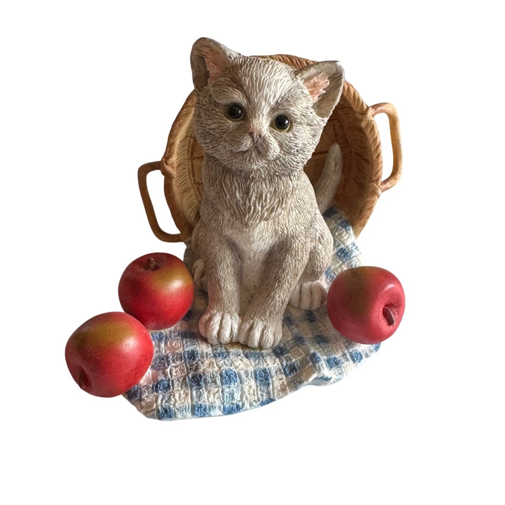 Lenox Cat Figurine Bushels Of Fun Kitten Basket Apples Sculpture Vintage Decor